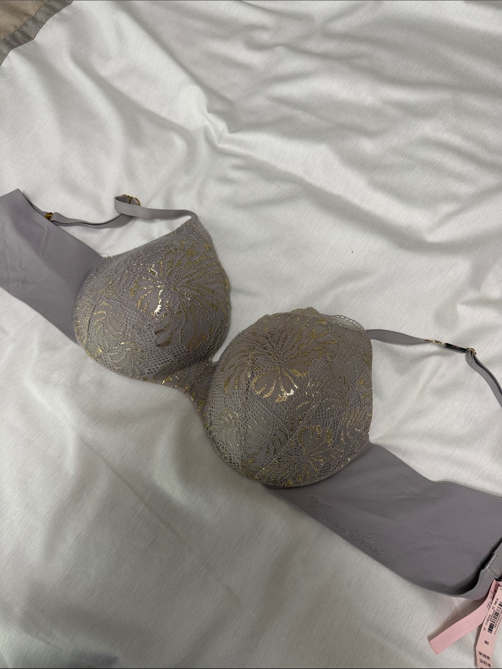 Gray Lace Contour Push-Up Bra with Gold Accents incredible bra